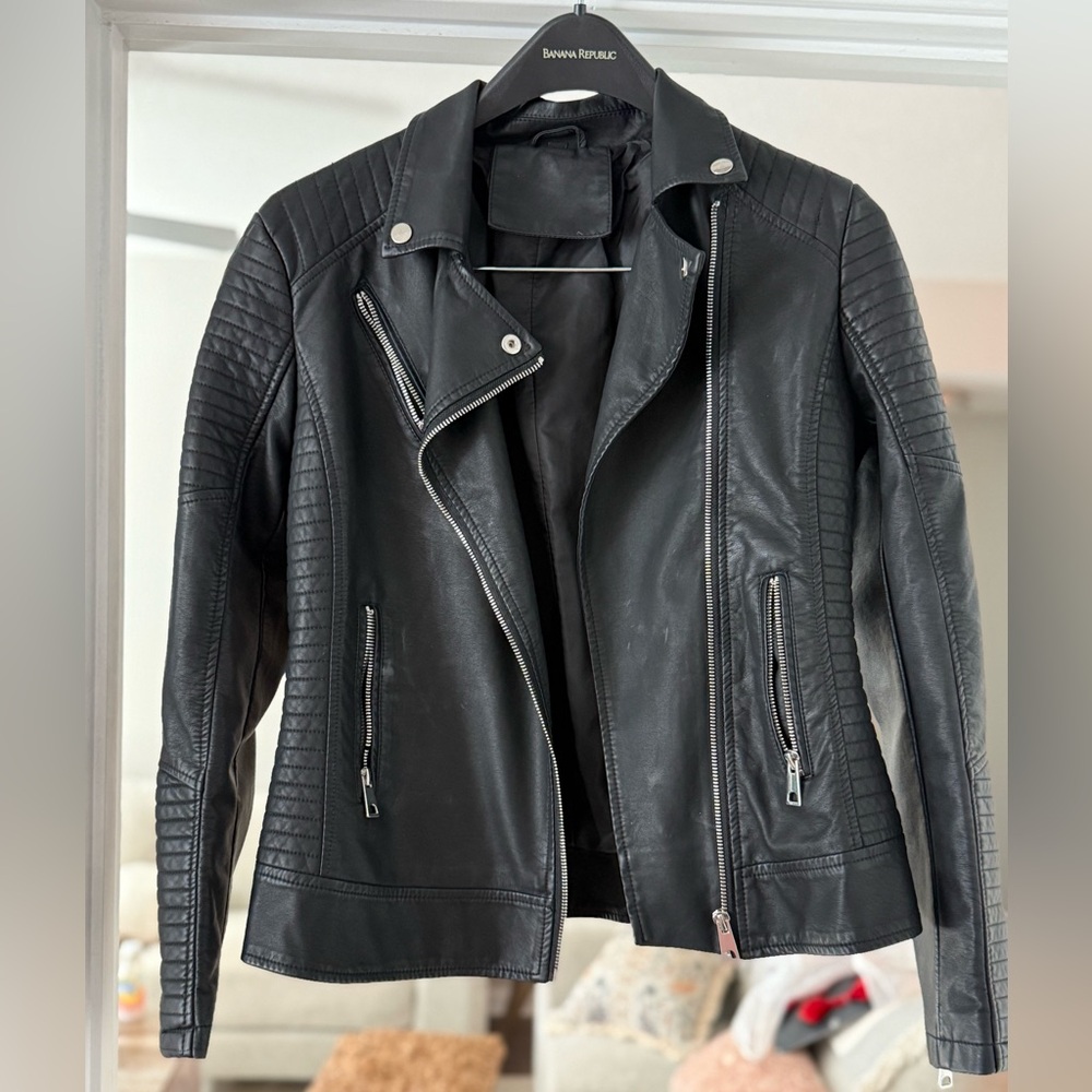 Black Faux Leather Biker Jacket